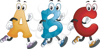 Illustration of Alphabet Mascots Running Around