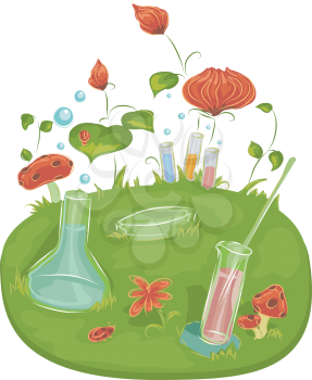 Background Illustration of Laboratory Tools Surrounded by Plants