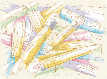 Colorful Illustration of a Pile of Pencils Lying Around