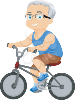 Illustration of an Elderly Man Riding His Bicycle