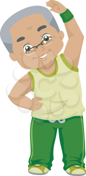 Illustration of an Elderly Man Bending His Neck While Exercising