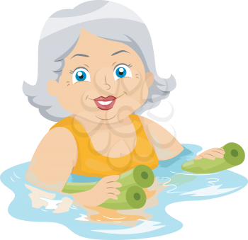 Illustration of an Elderly Woman Using Floaters to Swim