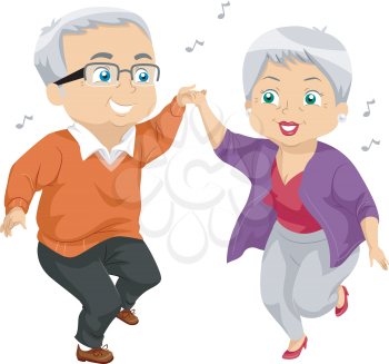 Illustration of an Elderly Couple Dancing at a Party