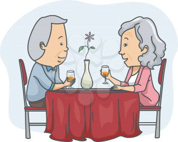 Illustration of an Elderly Couple Out on a Romantic Date
