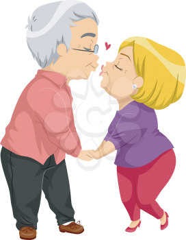 Illustration of an Elderly Couple Sharing a Kiss
