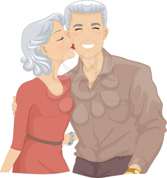 Illustration of an Elderly Woman Kissing the Cheek of an Elderly Man