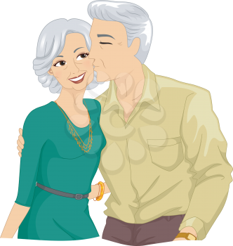 Illustration of an Elderly Man Kissing the Cheek of an Elderly Woman