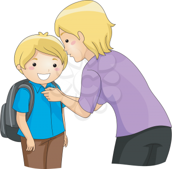 Illustration of a Mother Helping Her Son Button Up His Shirt