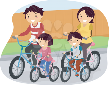 Stickman Illustration of a Family Going for a Ride on Their Bikes