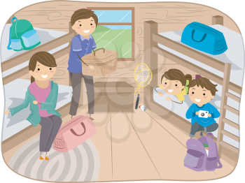 Stickman Illustration of a Family Inside a Camp Cabin