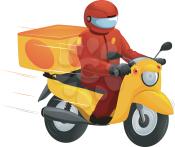 Illustration of a Delivery Man Driving a Motorcycle