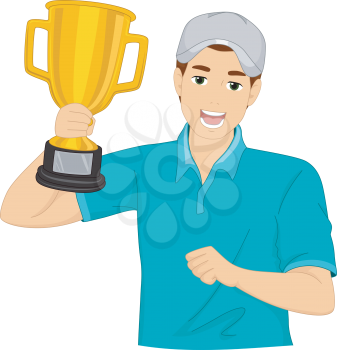 Illustration of a Man Proudly Holding a Golden Trophy