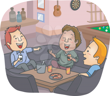 Illustration of a Group of Men Having a Drink at Their Man Cave