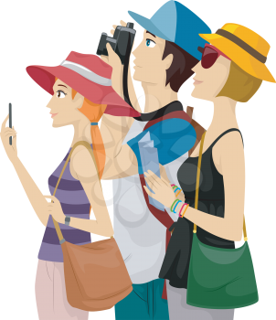 Illustration of a Group of Tourists Sightseeing