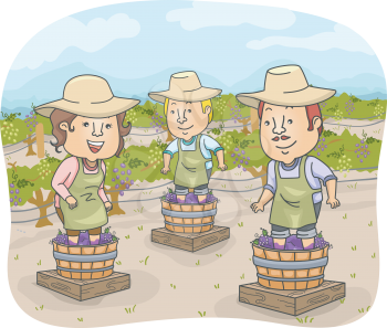 Illustration of a Group of People Making Wine the Traditional Way