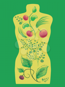 Illustration of Internal Organs Represented by Herbal Plants