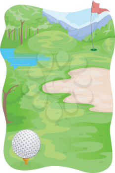 Illustration of a Golf Course with a Bumpy Terrain