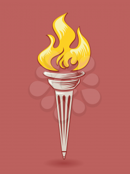 Illustration of an Golden Torch Against a Red Background