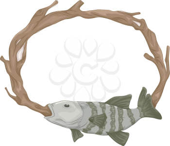Frame Illustration of a Stuffed Fish Mounted on the Wall