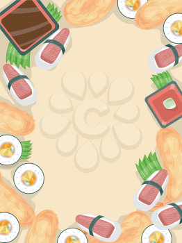 Frame Illustration Featuring Different Types of Japanese Food
