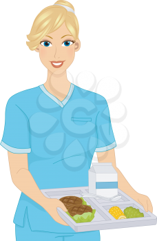 Illustration of a Girl Dietician holding Food Tray