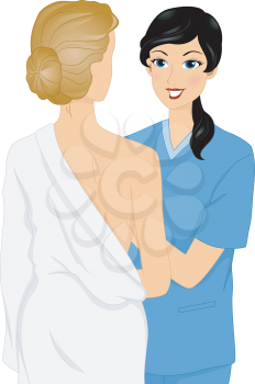 Illustration of a Girl Doctor Visually examining her Patient's Breasts