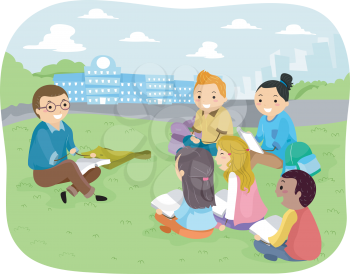 Illustration of Teenage Students Studying in a Park