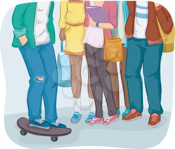 Cropped Illustration of Teenage Students Gathering Together
