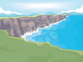 Illustration of a Long Stretch of Limestone Cliff by the Sea