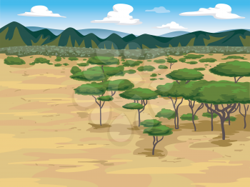 Illustration of a Savanna with Trees All Around