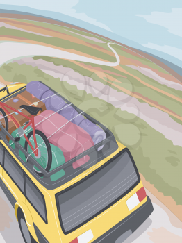 Illustration of an SUV Full of Traveling Essentials
