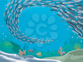 Illustration of a School of Fish Making a Huge Fish Formation