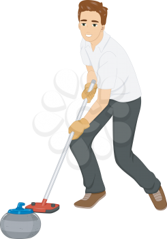 Illustration of a Man Pushing a Curling Stone Forward