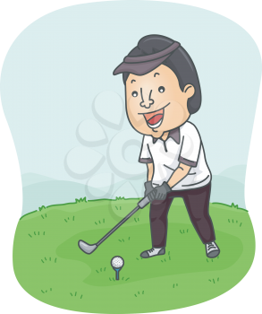 Illustration of a Man Preparing to Hit a Golf Ball