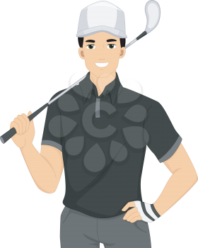 Illustration of a Golfer with a Golf Club Resting on His Shoulder