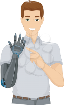 Illustration of a Proud Man Pointing to His Prosthetic Arm