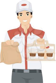 Illustration of a Delivery Man Carrying Takeout Food