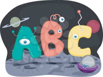 Illustration of Aliens Shaped Like Letters of the Alphabet