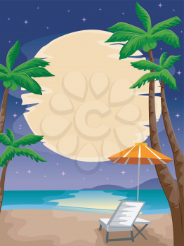 Illustration of a Peaceful Beach Front Lighted by the Moon