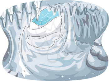 Illustration of a Cave Filled with Thick Icicles Hanging from the Ceiling