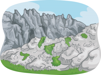 Scenic Illustration of a Rocky Mountain Range with Some Foliage Below