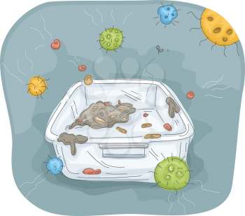 Illustration of a Filthy Container Surrounded by Bacteria