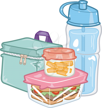 Illustration of a Carefully Prepared Lunchbox Together with a Water Bottle