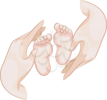 Illustration of a Pair of Hands Checking the Feet of a Baby