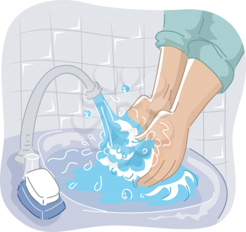 Cropped Illustration of a Person Washing His Hand on the Sink