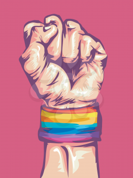 Illustration of a Fist Wearing a Rainbow Colored Wristband Clenched Tight