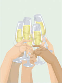 Cropped Illustration of Hands Clinking Their Glasses Together