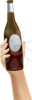 Cropped Illustration of a Person Holding a Bottle of Wine - EPS 10