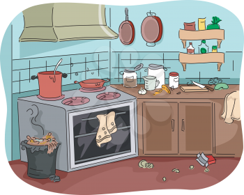 Illustration of a Dirty Kitchen Teeming with Thrash