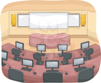 Illustration of a Multimedia Room with Individual Computers Assigned to Each Seat
